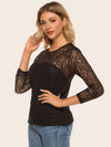Lace Blouse - Long Sleeve - Round Neck - Solid Casual Top Apparel & Accessories > Clothing > Tops JR Lace Ship From Overseas Spliced sync-pinterest Top