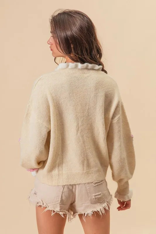 Pink Crochet Sweater - Feminine, Relaxed, Charming 7-6 BiBi Ship from USA