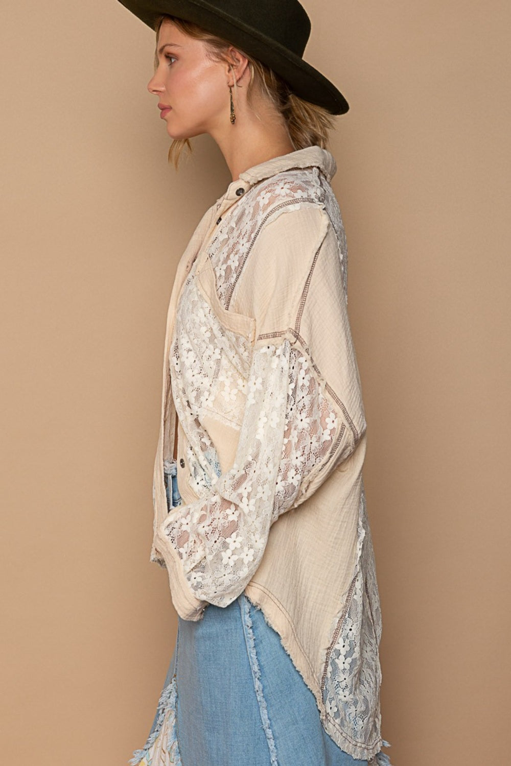 Sand Oversized Lace Shirt - Button Down Clothing & Accessories > Clothing > Tops > Shirts autopostr_pinterest_71118 autopostr_pinterest_71178 autopostr_pinterest_71277 button lace oversize pol shirt