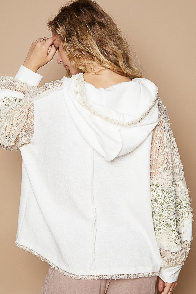 Ivory Multi Lace Hoodie - Long Sleeve - Star Patch Clothing & Accessories > Clothing > Tops > Sweatshirts & Hoodies autopostr_pinterest_71901 contrast hooded lace long patch PinterestNew pol sleeve star top