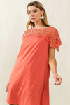 Dress - Wrinkled - Crochet Lace Yoke - Boho - Lightweight - Casual 5-2-usa BiBi Ship from USA
