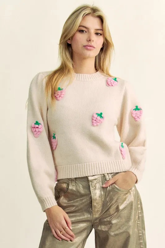 Beige Pink Crochet Sweater - Cozy, Stylish, Playful 7-6 Davi & Dani Ship from USA
