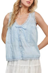 BABY BLUE Top - Lace Detail - Contrast Design - Lightweight - Casual - Soft 5-2-usa ADORA Ship from USA