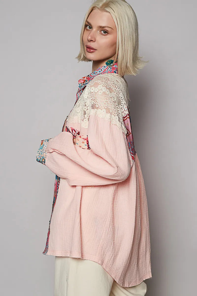White Cotton Blouse - Boho Sheer Balloon 7-11 POL Ship from USA