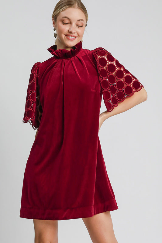 L Burgundy Velvet Dress - Half Sleeve - Mock neck autopostr_pinterest_71901 new PinterestNew Ship from USA Umgee USA