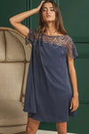 Dress - Wrinkled - Crochet Lace Yoke - Flowy - Boho - Lightweight 5-1-usa BiBi Ship from USA