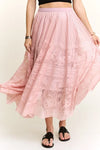 MAUVE Maxi Skirt - Lace Bohemian Raw Hem - Elastic Waist Casual Wear 4-23-usa ADORA Ship from USA