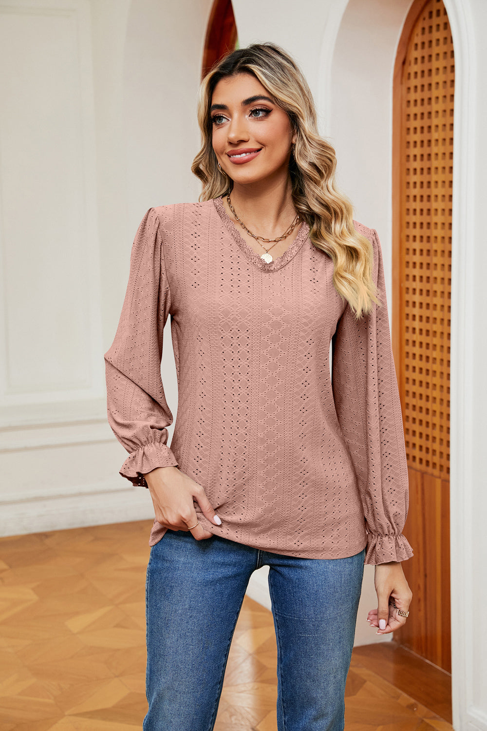 Dusty Pink Rayon Top - Lace Detail - Opaque Finish - Stretch Fabric Apparel & Accessories > Clothing > Tops autopostr_pinterest_72819 Ship From Overseas sync-pinterest X&D
