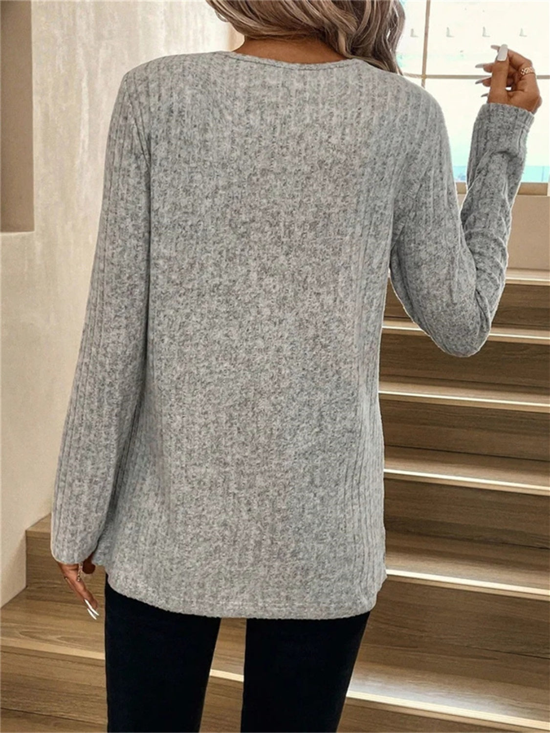 Ribbed Long Sleeve Knit Top