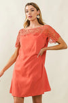 Dress - Wrinkled - Crochet Lace Yoke - Boho - Lightweight - Casual 5-2-usa BiBi Ship from USA