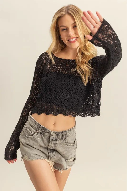Black Black Crochet Knit Cover Up - Stylish, Versatile, Trendy 7-6 HYFVE Ship from USA