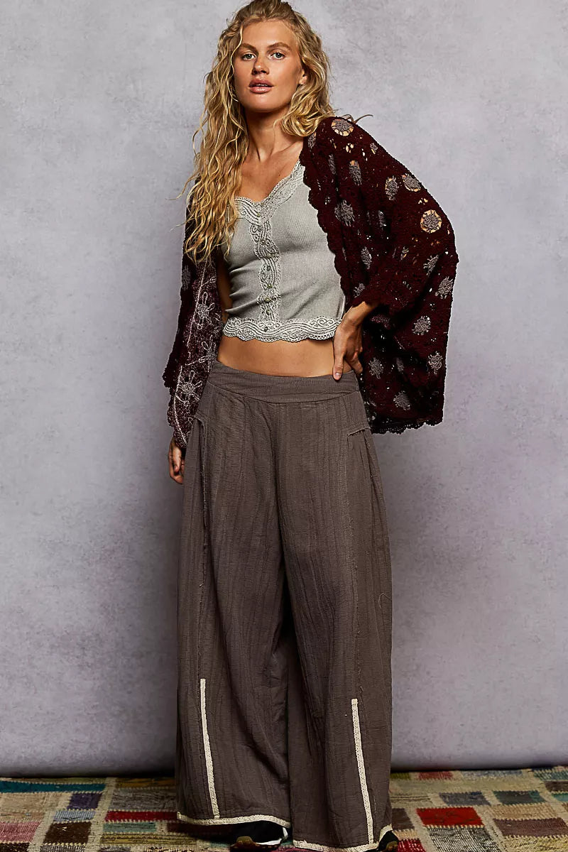 Women’s Chenille V-Neck Openwork Floral Cardigan 10-31 POL Ship from USA