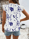 Lace Detail Printed Cap Sleeve Blouse 4-23-overseas Lotus Couture Ship From Overseas