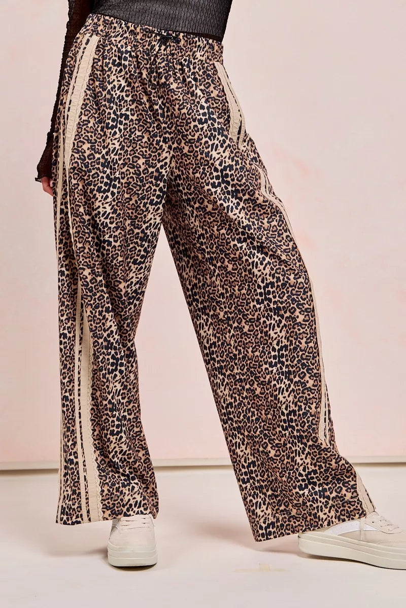 Women’s Leopard Print Track Pants with Side Lace 10-31 BiBi Ship from USA
