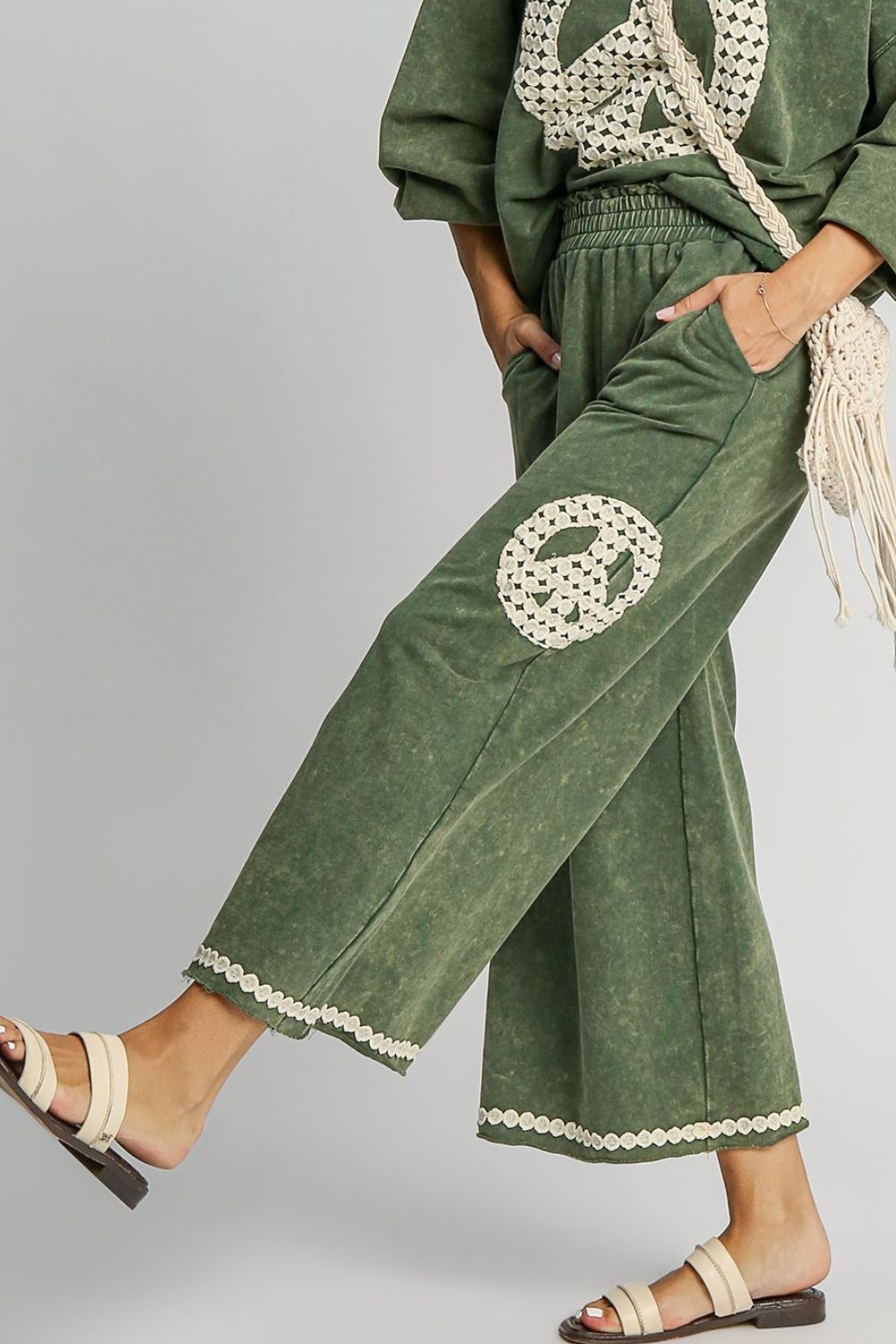Wide Leg Pants - Lace Applique - Cotton - Pockets - Washed Apparel & Accessories > Clothing > Pants autopostr_pinterest_71901 autopostr_pinterest_72819 Only Available for U.S. Residents Ship from USA sync-pinterest Umgee USA