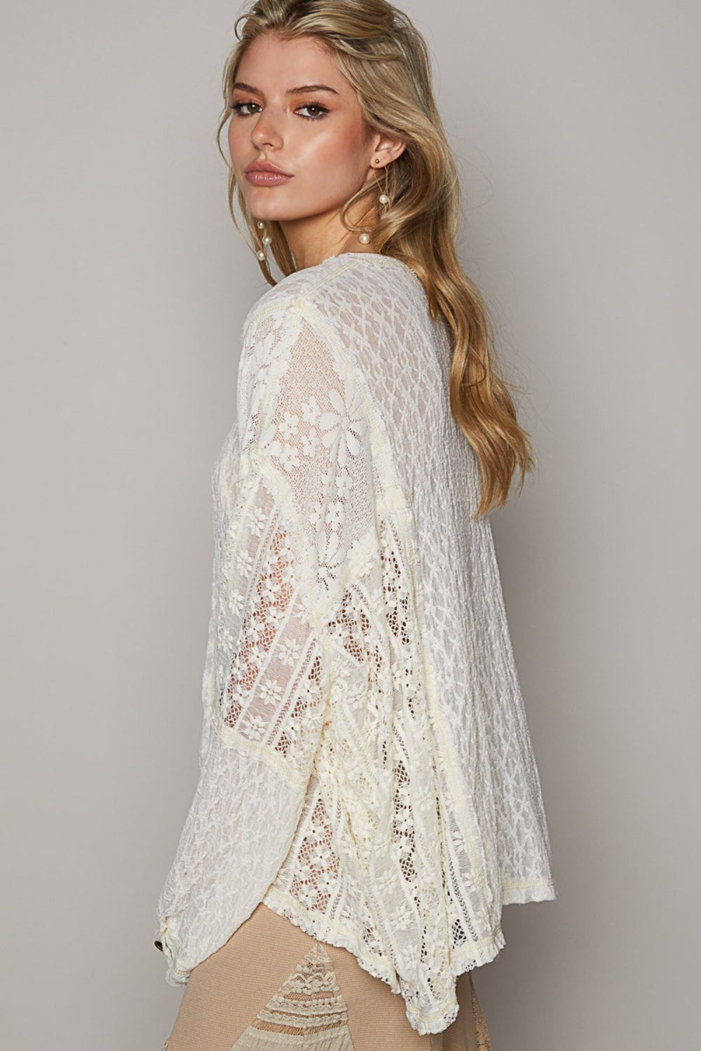 Cream Lace Top - Round Neck - Long sleeve - Buttoned Clothing & Accessories > Clothing > Tops autopostr_pinterest_71901 edge lace long neck PinterestNew pol raw round Sale sleeve top