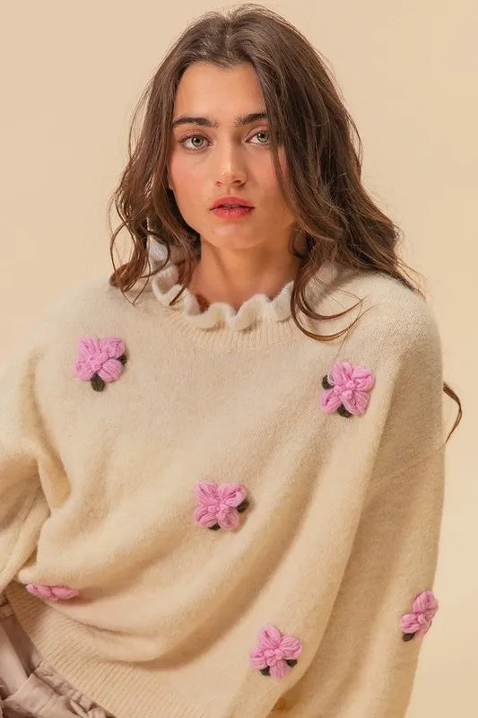 Pink Crochet Sweater - Feminine, Relaxed, Charming 7-6 BiBi Ship from USA