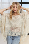 Beige Lace Cover Up - Crochet - Boat Neck 5-7-usa ADORA Ship from USA