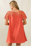 Dress - Wrinkled - Crochet Lace Yoke - Boho - Lightweight - Casual 5-2-usa BiBi Ship from USA