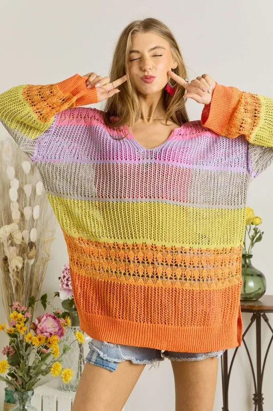 Colorblock Crochet Top - Oversized, Chic, Stylish 7-6 ADORA Ship from USA