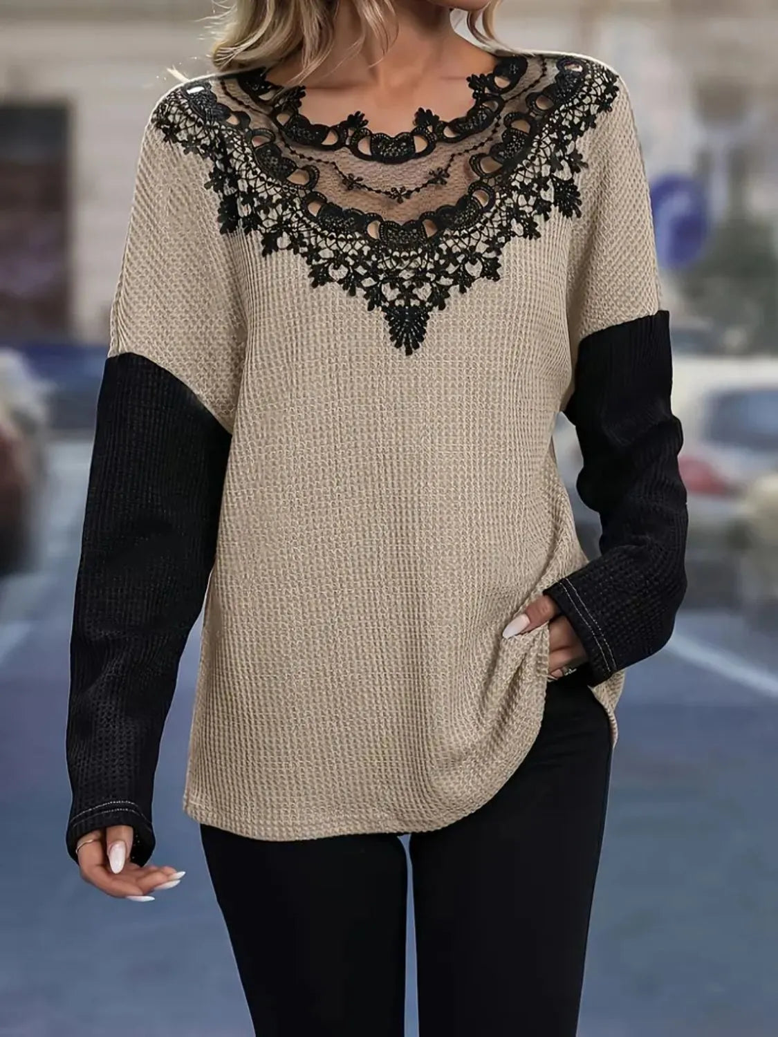 Elegant Lace Top with Slight Stretch and Long Sleeves Apparel & Accessories > Clothing > Tops 4-8-overseas MeadowGlow Ship From Overseas sync-pinterest