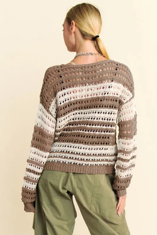 Striped Crochet Cover Up - Casual, Stylish, Versatile 7-6 Davi & Dani Ship from USA