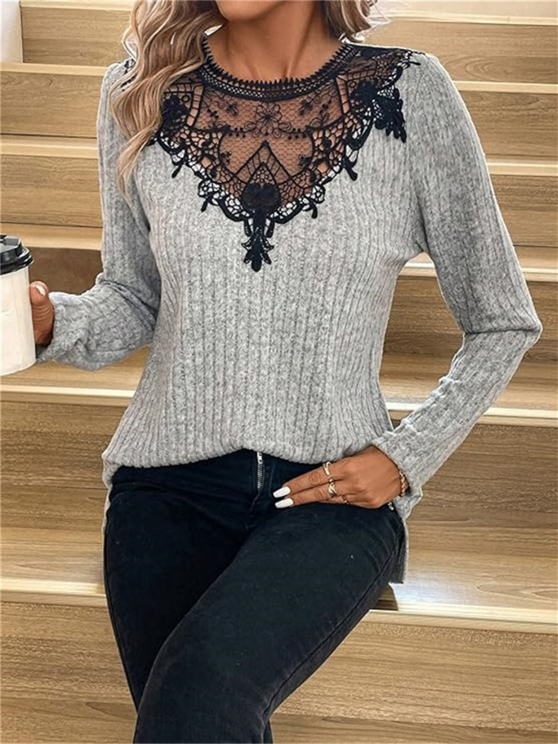 Ribbed Long Sleeve Knit Top