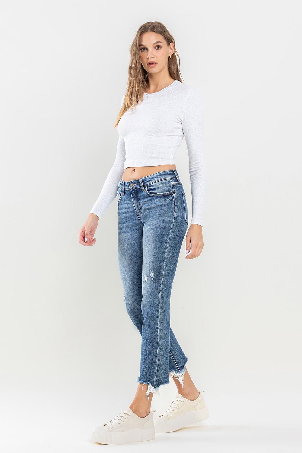 Denim Jeans - Mid Rise - Frayed Hem - Raw Edge - Pockets Apparel & Accessories > Clothing > Pants Lovervet Only Available for U.S. Residents Ship from USA sync-pinterest