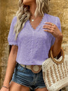 Full Size Eyelet V-Neck Short Sleeve Blouse Plus Size 4-23-overseas Lotus Couture Ship From Overseas