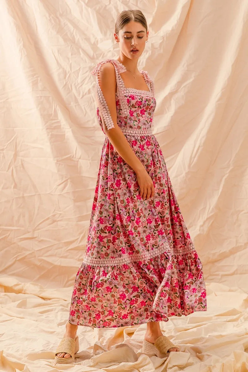 Smocked Floral Maxi – Bohemian Ruffle Dreams 7-11 Ship from USA SO ME