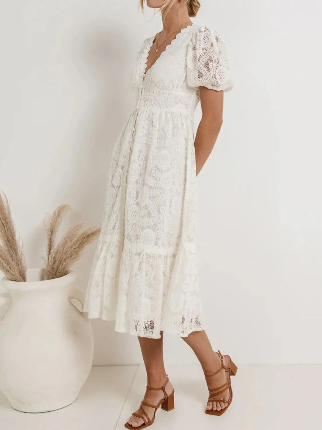 Lace V-Neck Short Sleeve Dress 4-16-overseas Elegant Edge Ship From Overseas