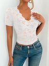 Top - Lace - V-Neck - Short Sleeve - Lightweight - Casual 5-1-overseas Ship From Overseas WXFS
