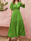 Green Lace Detail V-Neck Short Sleeve Dress 4-23-overseas Rusttydustty Ship From Overseas