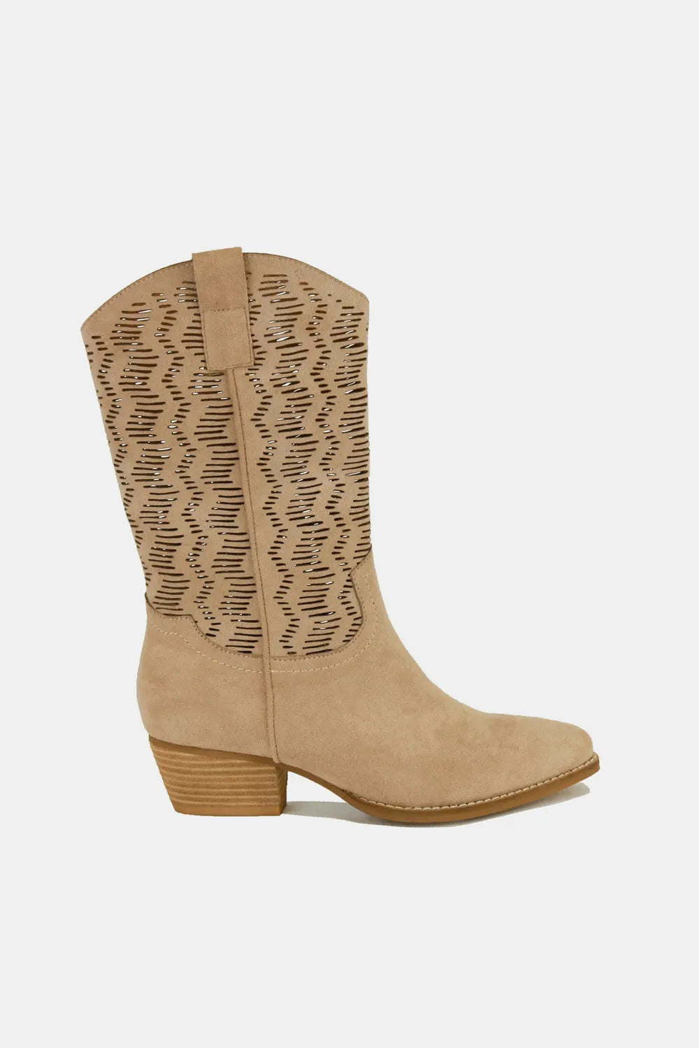 Laser-Cut Suede Boots – Elegant Block Heel Beast Fashion Ship from USA