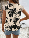 Lace Detail Printed Cap Sleeve Blouse 4-23-overseas Lotus Couture Ship From Overseas