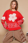 Red Floral Lace Patch Long Sleeve Knit Sweater Apparel & Accessories > Clothing > Tops > Sweaters autopostr_pinterest_72819 Only Available for U.S. Residents POL Ship from USA sync-pinterest